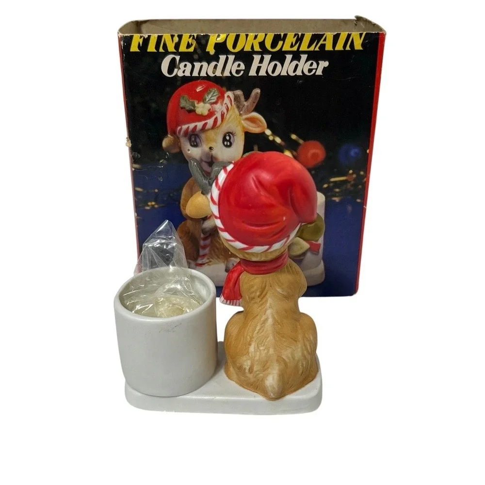Vintage Fine Porcelain Christmas Deer Candle Holder Walgreens Holiday Decorative